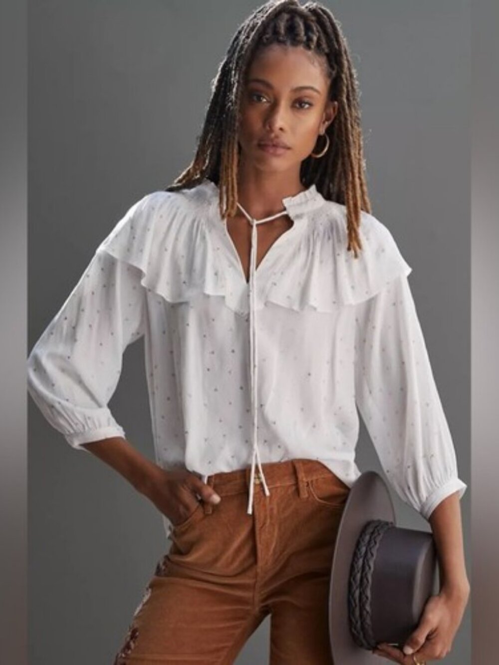 NWT Anthropologie Current Air Ruffled V-Neck Blouse L